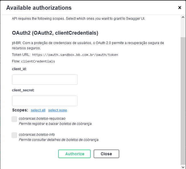 Tela de autorização SanxBox