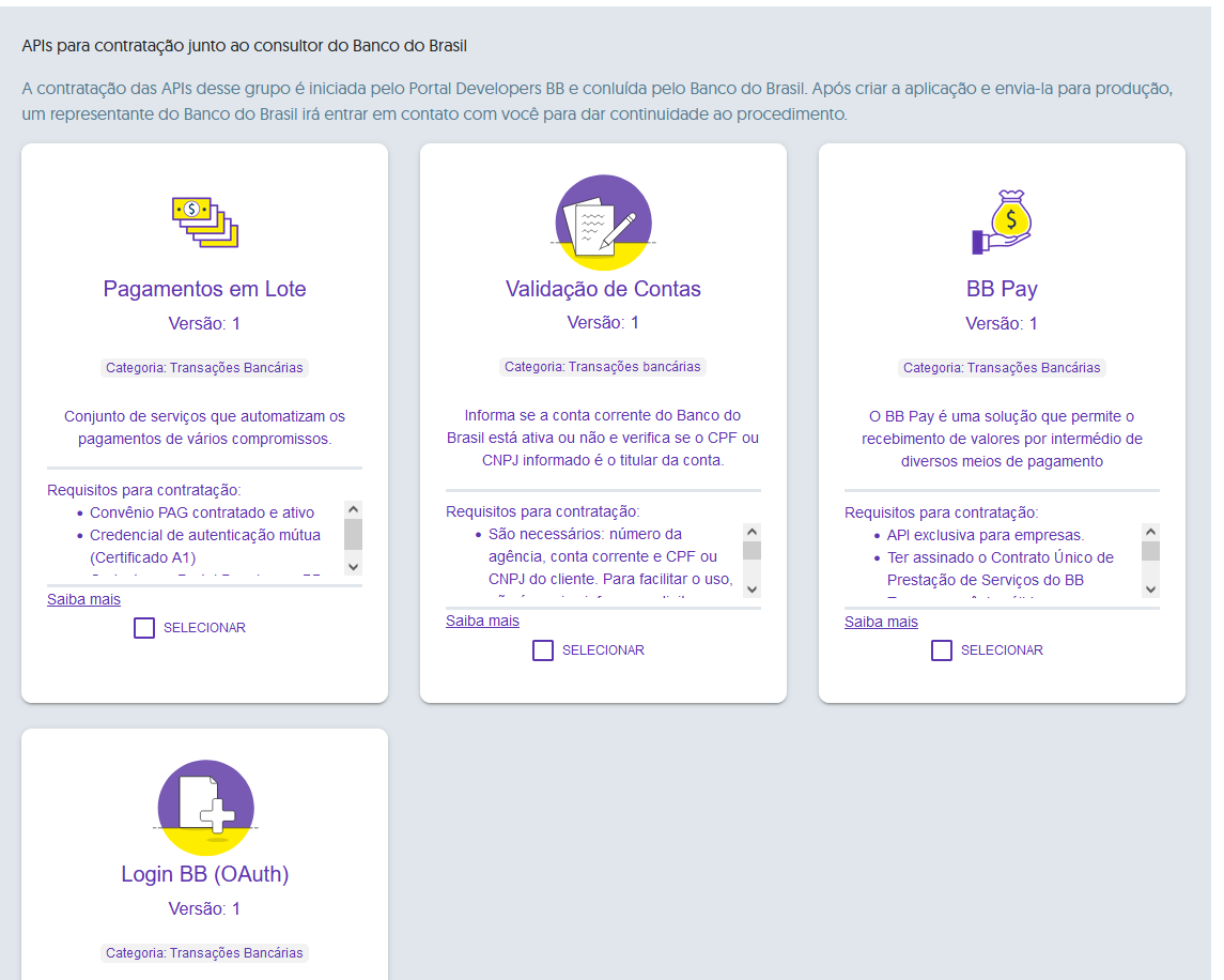 Apis para aplicação pagamento