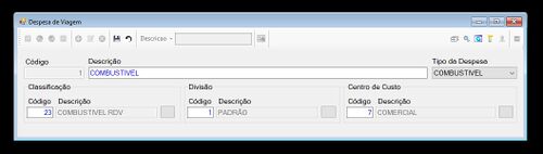 Cadastro do Tipo de Despesas de Viagem